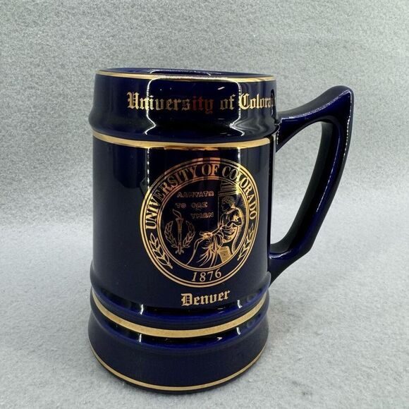 University of Colorado Cobalt Blue Gold Denver Ceramic Beer Collegiate Stein Mug - Picture 3 of 5